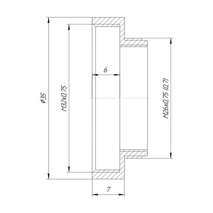M26x0.75 male to M32x0.75 female thread adapter, bronze