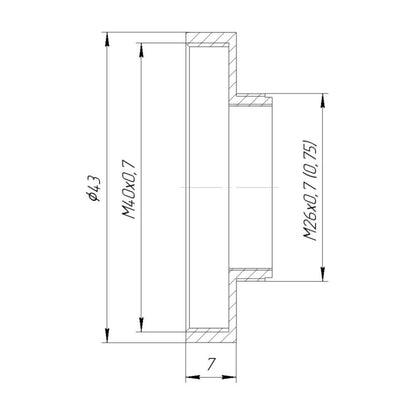 M26x0.7 male to M40x0.7 female thread adapter for Mitutoyo