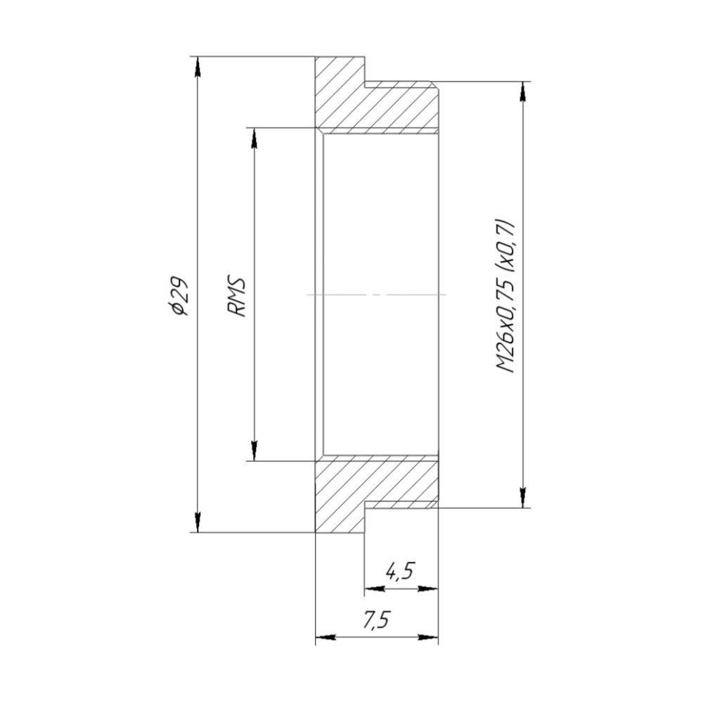 M26x0.75 male to RMS female thread adapter, 3mm, bronze