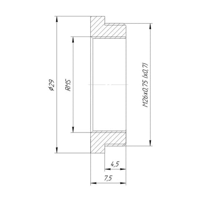 M26x0.75 male to RMS female thread adapter, 3mm, bronze