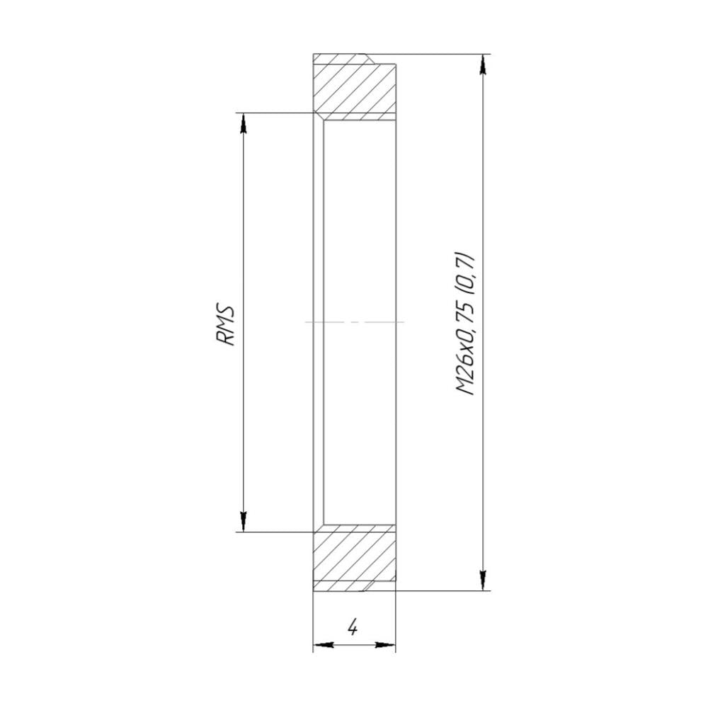 M26x0.75 male to RMS female thread adapter, flangeless, bronze