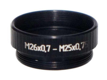 M25x0.75 male to M26x0.7 (36tpi, Mitutoyo) female thread adapter, black
