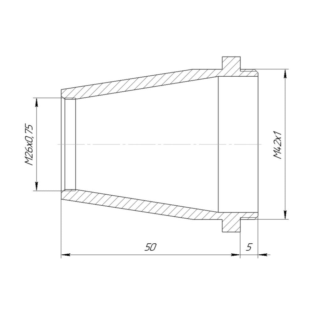 M26x0.75 female to M42x1 male thread adapter, cone