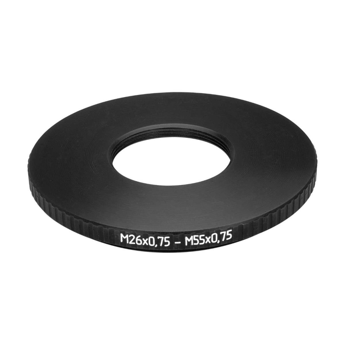 M55x0.75 male to M26x0.75 female thread adapter (55mm to 26mm step-down ring)