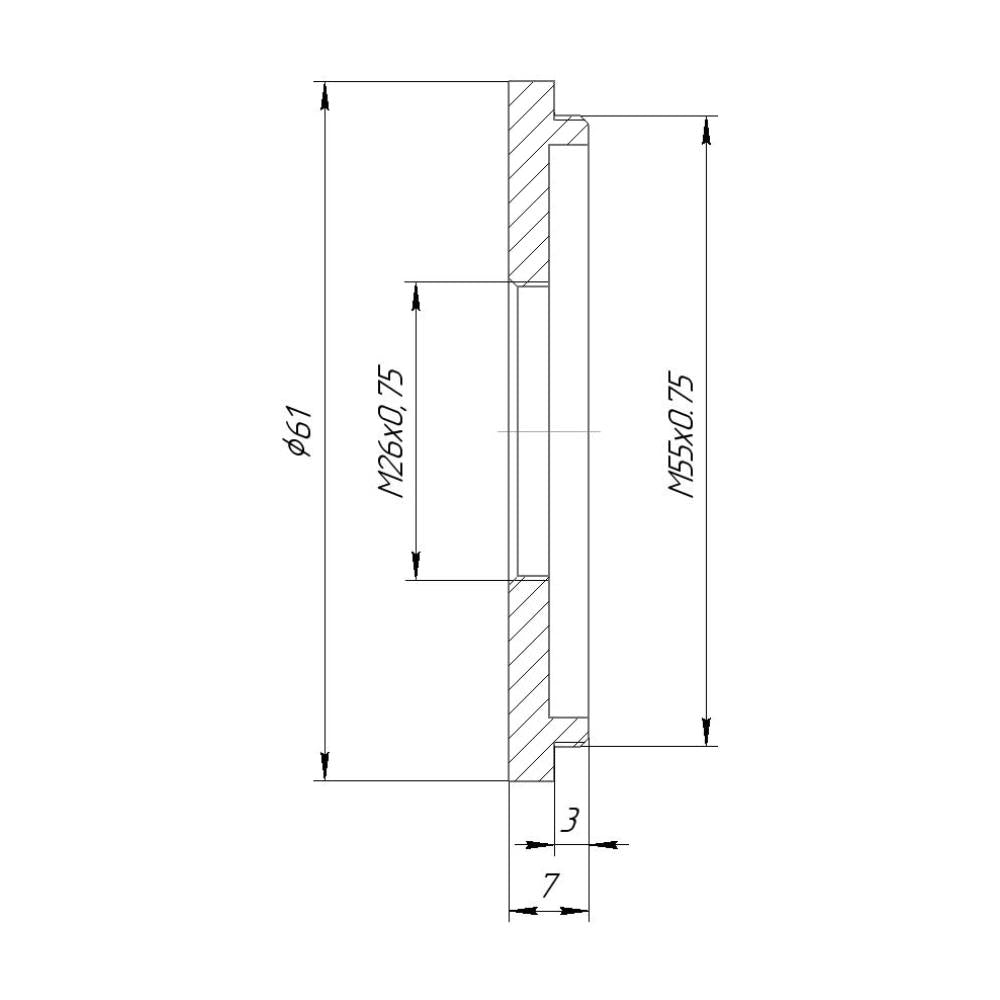 M55x0.75 male to M26x0.75 female thread adapter (55mm to 26mm step-down ring)