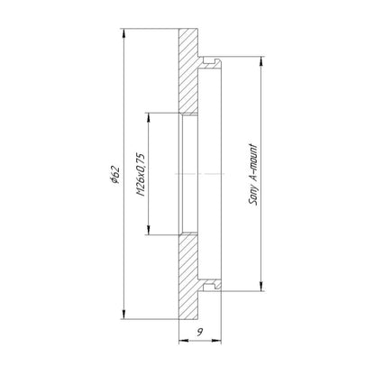 M26x0.75 female thread to Sony/Minolta A-mount camera adapter