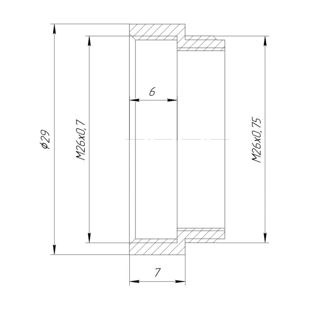 M26x0.75 male to M26x0.7 (36tpi, Mitutoyo) female thread adapter, black