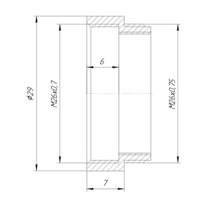 M26x0.75 male to M26x0.7 (36tpi, Mitutoyo) female thread adapter, black