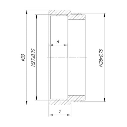 7mm extender for M27x0.75 microscope objectives, black