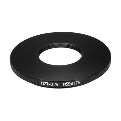 M55x0.75 male to M27x0.75 female thread adapter (55mm to 27mm step-down ring)