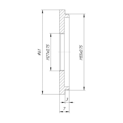 M55x0.75 male to M27x0.75 female thread adapter (55mm to 27mm step-down ring)
