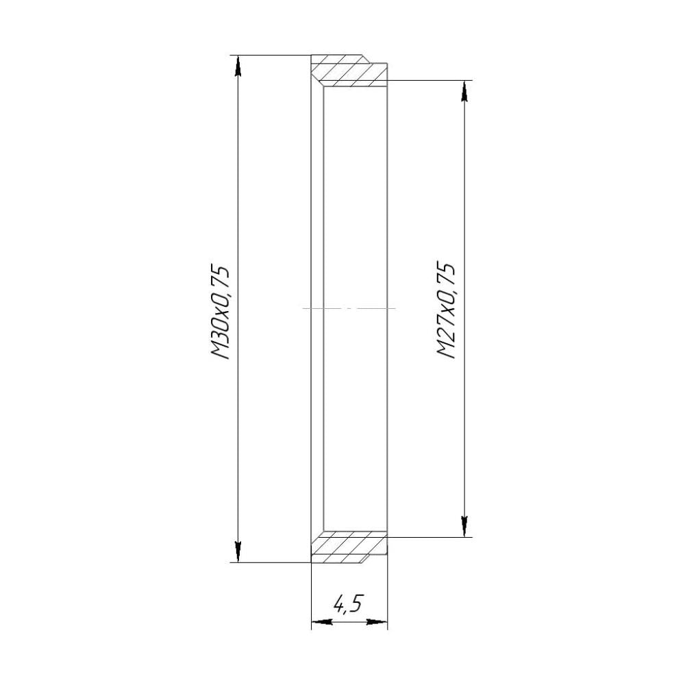 M30x0.75 male to M27x0.75 female thread adapter, flangeless, black