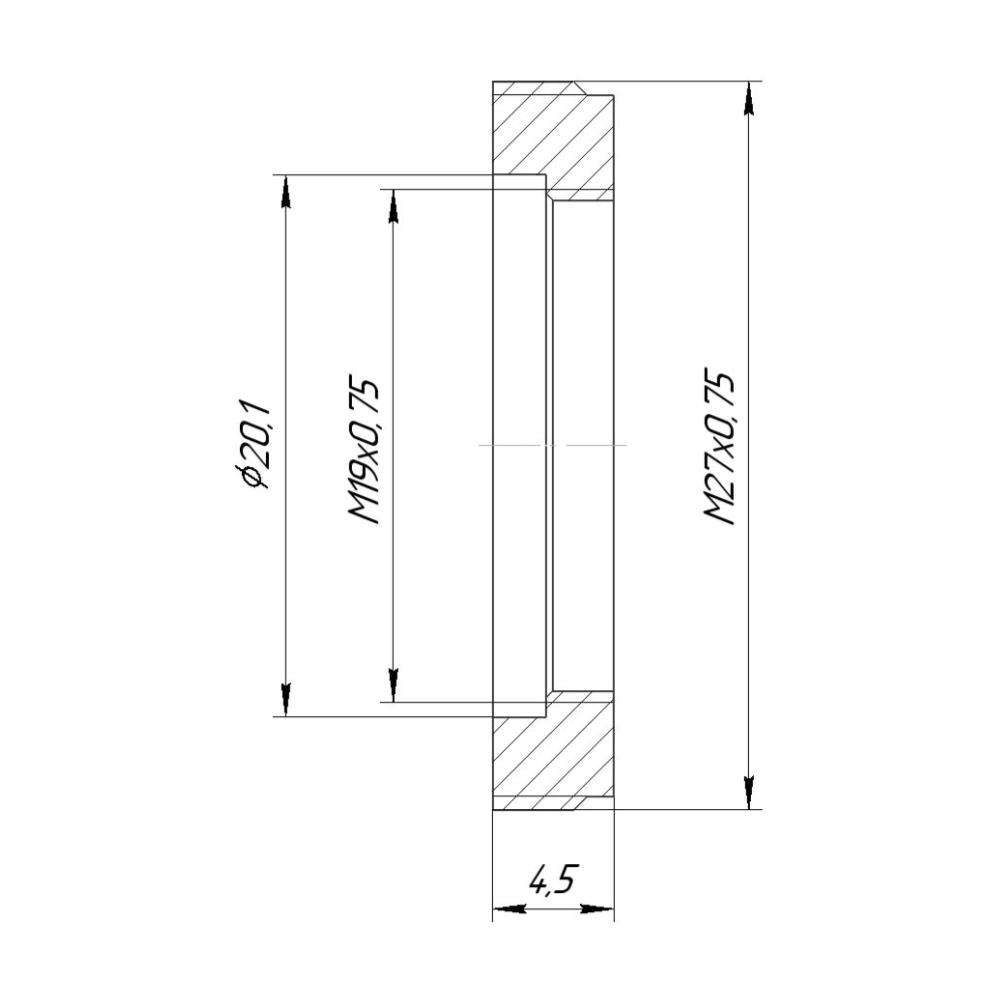 M27x0.75 male to M19x0.75 female thread adapter, flangeless, black