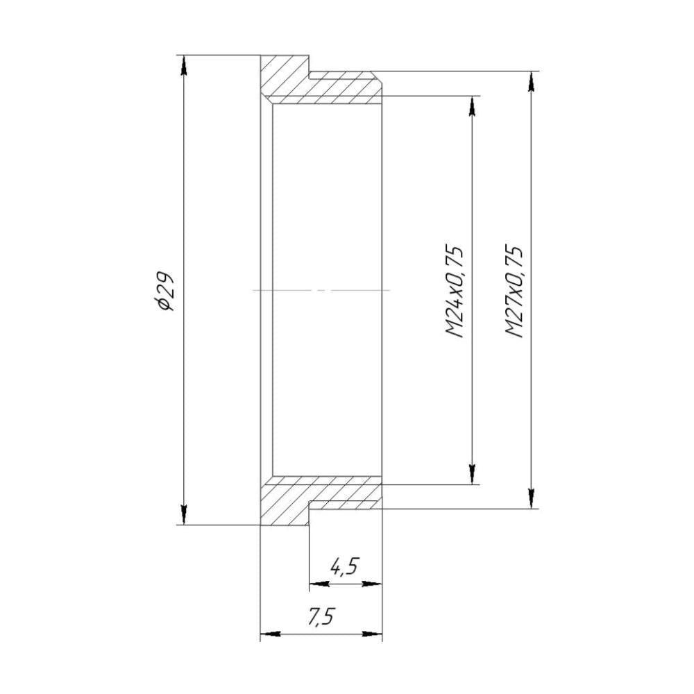 M27x0.75 male to M24x0.75 female thread adapter, bronze