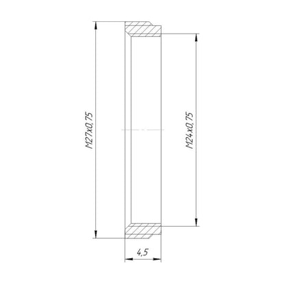 M27x0.75 male to M24x0.75 female thread adapter, flangeless, black