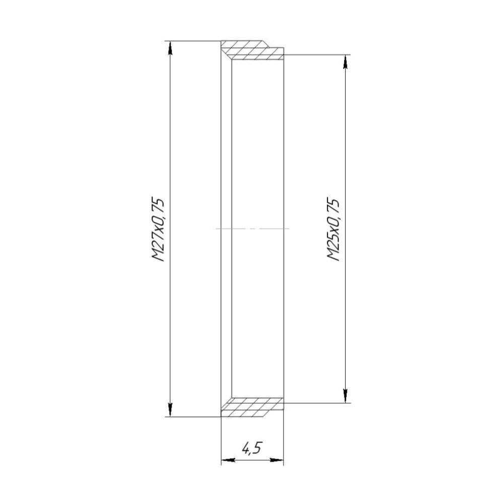 M27x0.75 male to M25x0.75 female thread adapter, flangeless, black