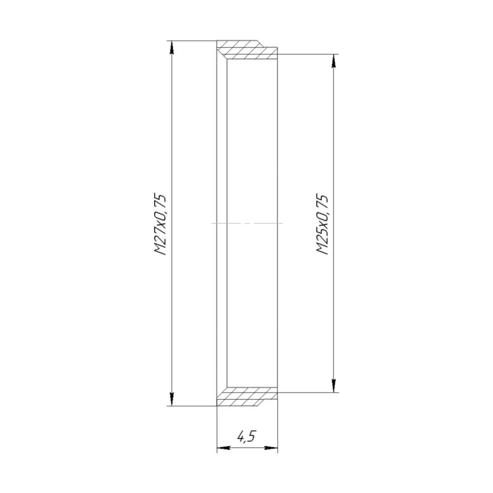 M27x0.75 male to M25x0.75 female thread adapter, flangeless, bronze