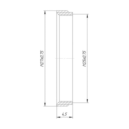 M27x0.75 male to M25x0.75 female thread adapter, flangeless, bronze