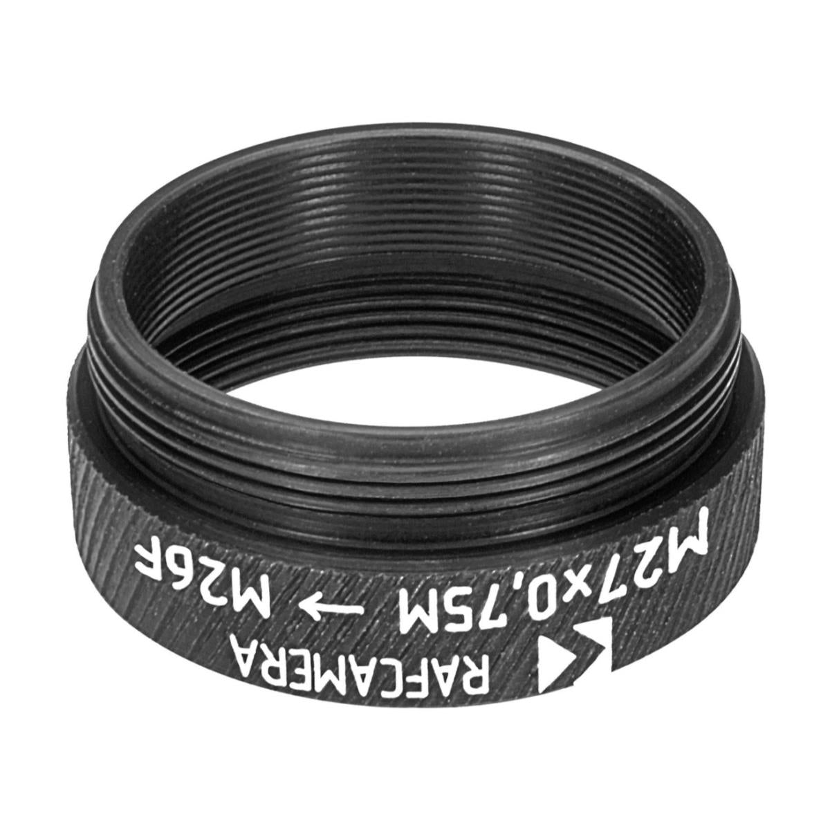 M27x0.75 male to M26x0.7 (36tpi, Mitutoyo) female thread adapter, black