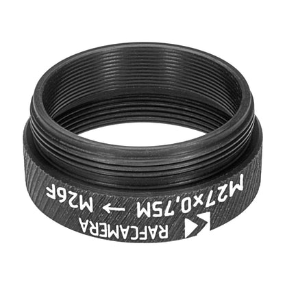 M27x0.75 male to M26x0.7 (36tpi, Mitutoyo) female thread adapter, black