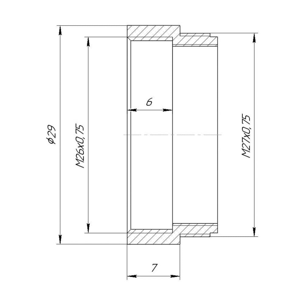 M27x0.75 male to M26x0.75 female thread adapter, black