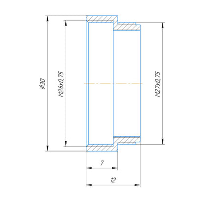 M27x0.75 male to M28x0.75 female thread adapter, black