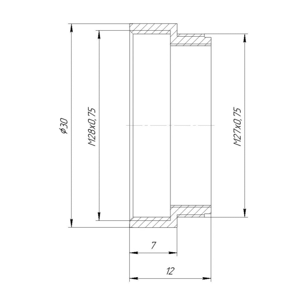 M27x0.75 male to M28x0.75 female thread adapter, bronze