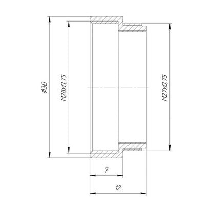 M27x0.75 male to M28x0.75 female thread adapter, bronze