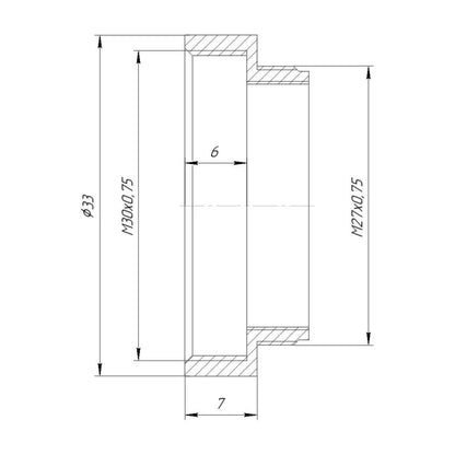 M27x0.75 male to M30x0.75 female thread adapter, black