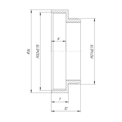M27x0.75 male to M32x0.75 female thread adapter, black