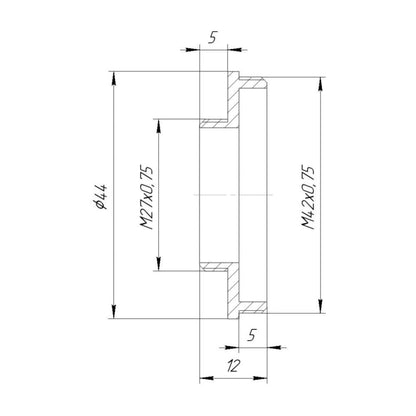 M27x0.75 male to T2 male thread adapter for Meade 9x60 viewfinder