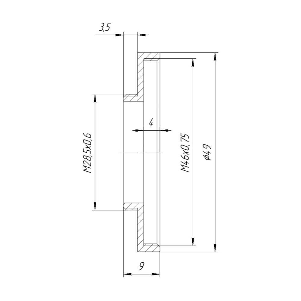 M28.5x0.6 male to M46x0.75 female thread adapter