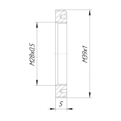 M28x0.5 female to M39x1 male thread adapter, flangeless