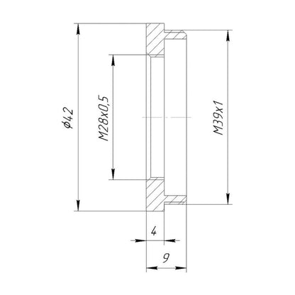 M28x0.5 female to M39x1 male thread adapter