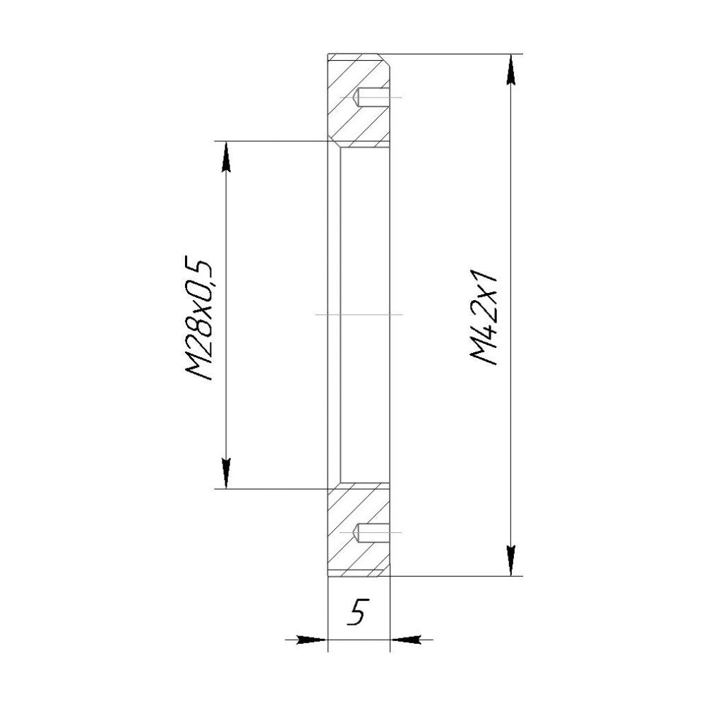 M28x0.5 female to M42x1 male thread adapter, flangeless