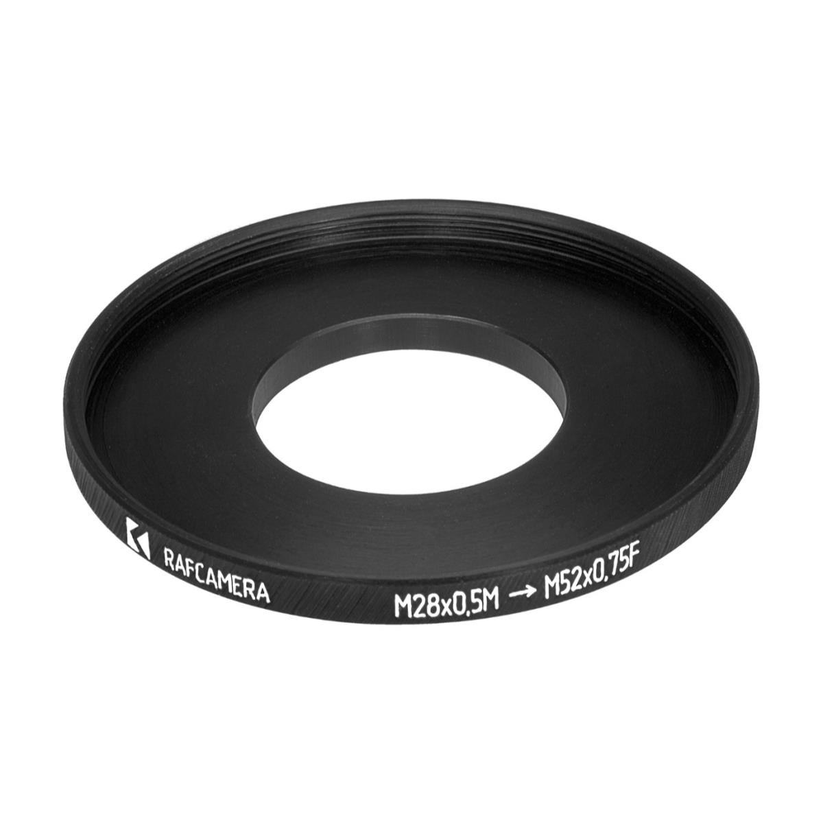 M28x0.5 male to M52x0.75 female thread adapter (28mm to 52mm step-up ring)