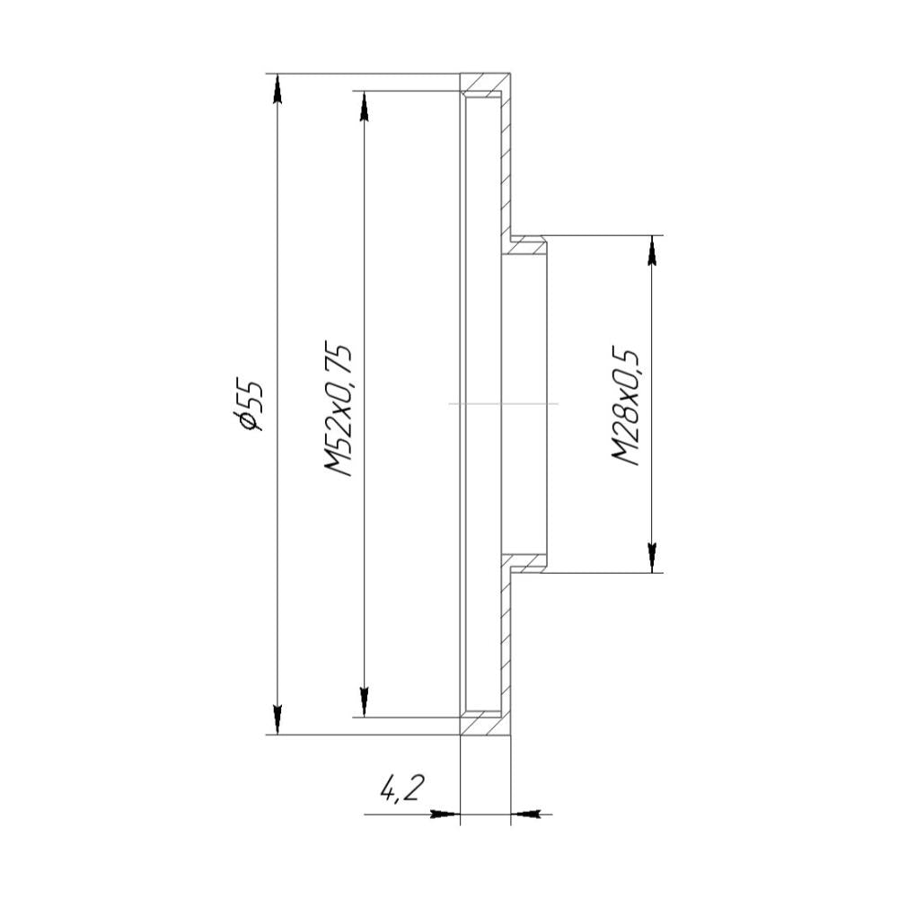 M28x0.5 male to M52x0.75 female thread adapter (28mm to 52mm step-up ring)