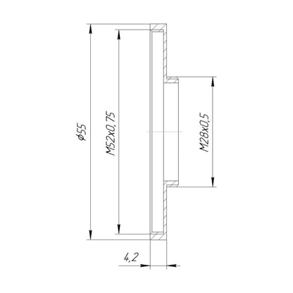 M28x0.5 male to M52x0.75 female thread adapter (28mm to 52mm step-up ring)