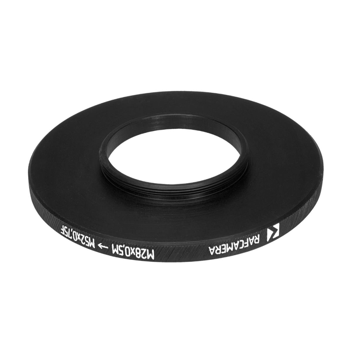 M28x0.5 male to M52x0.75 female thread adapter (28mm to 52mm step-up ring)