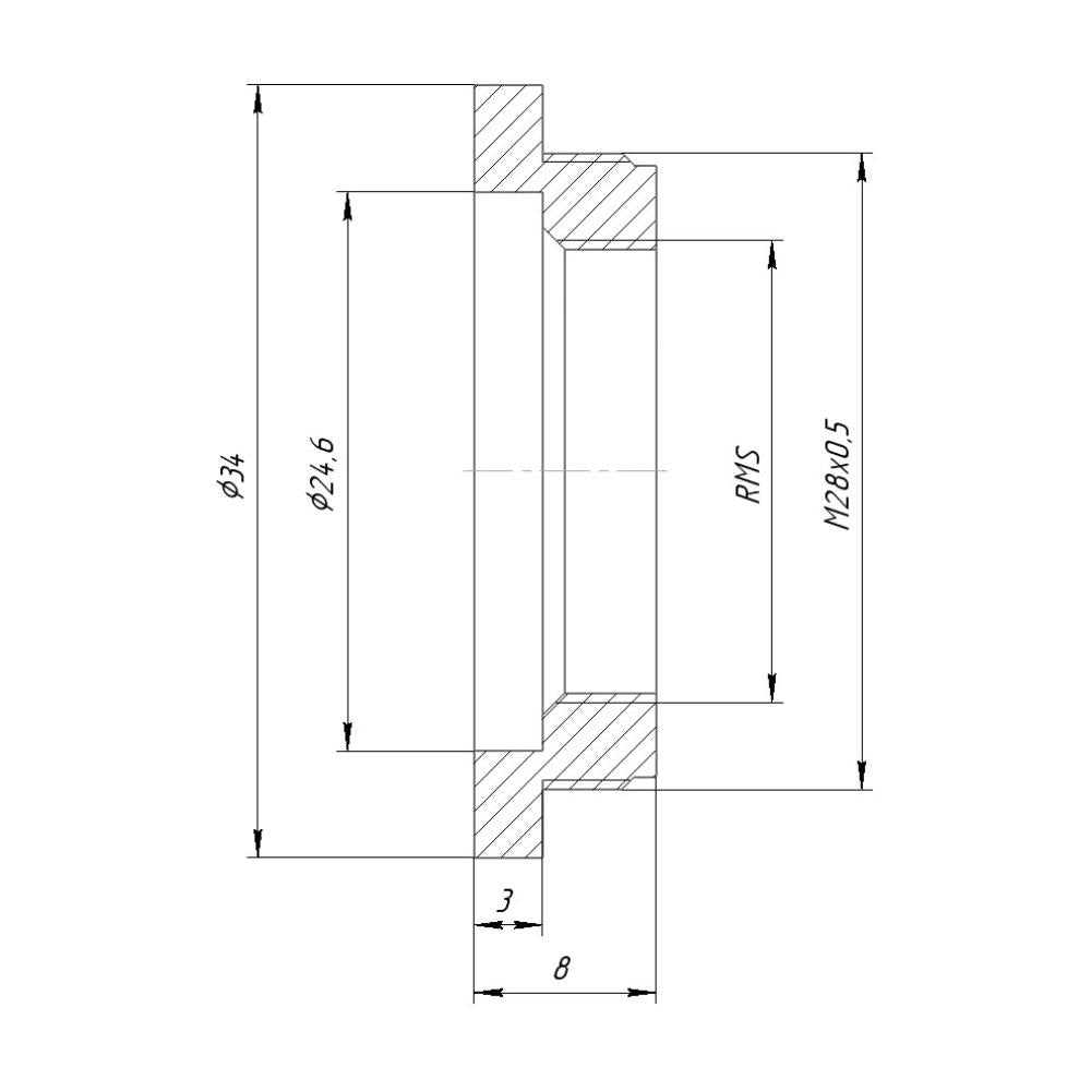 M28x0.5 male to RMS female thread adapter
