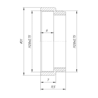 7mm extender for M28x0.75 microscope objectives, bronze