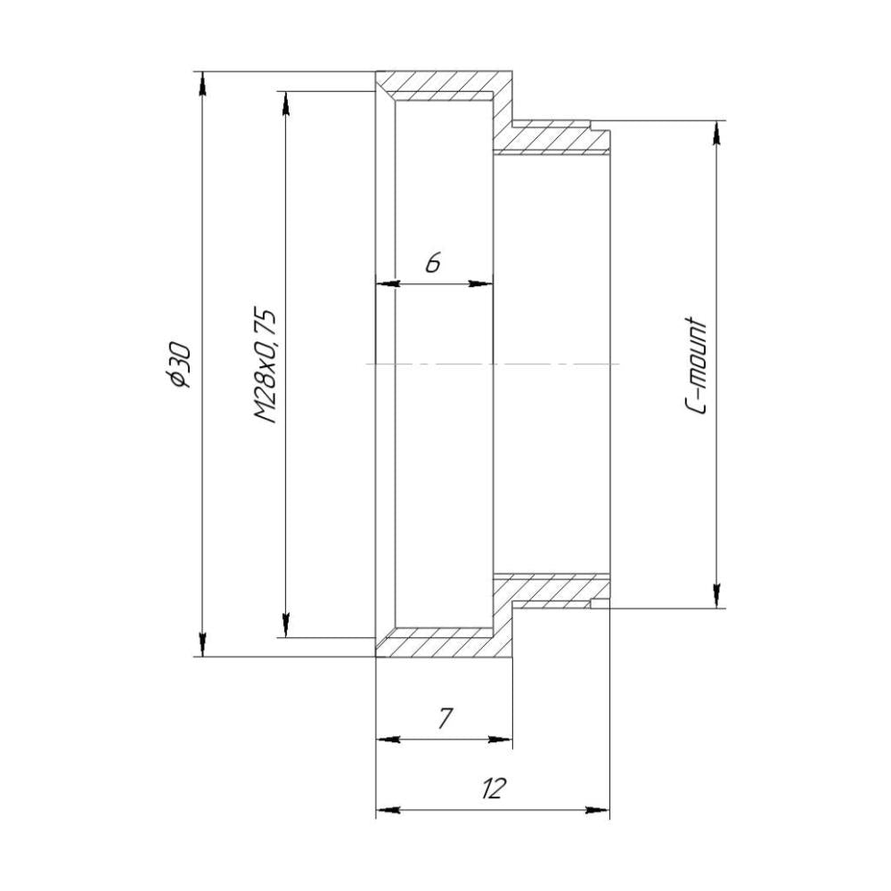 M28x0.75 female thread to C-mount camera adapter, bronze