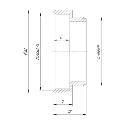 M28x0.75 female thread to C-mount camera adapter, bronze