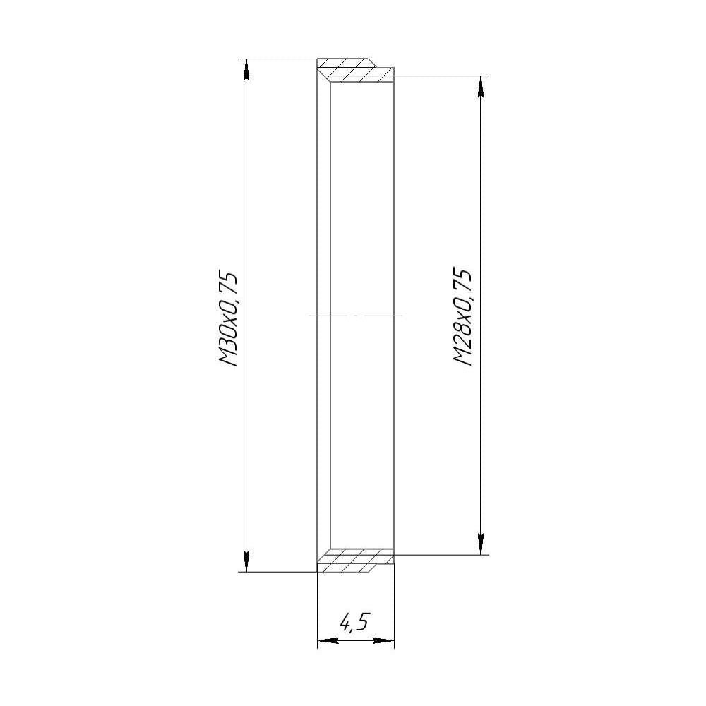 M30x0.75 male to M28x0.75 female thread adapter, flangeless, bronze