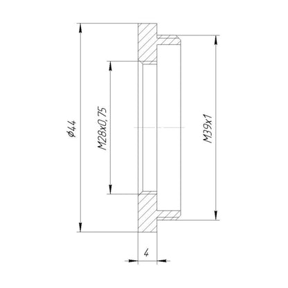 M28x0.75 female to M39x1 (LTM) male thread adapter