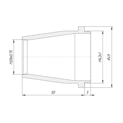 M28x0.75 female to M42x1 male thread adapter, cone