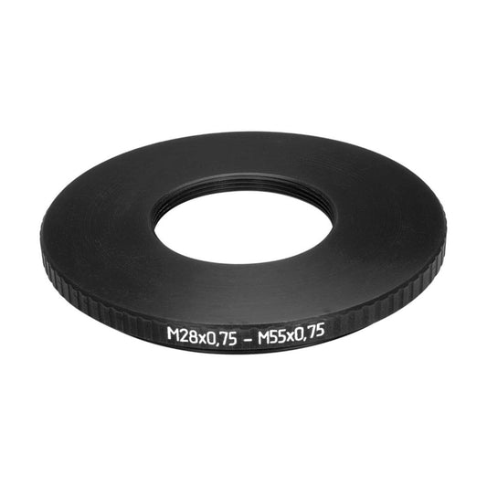 M55x0.75 male to M28x0.75 female thread adapter (55mm to 28mm step-down ring)