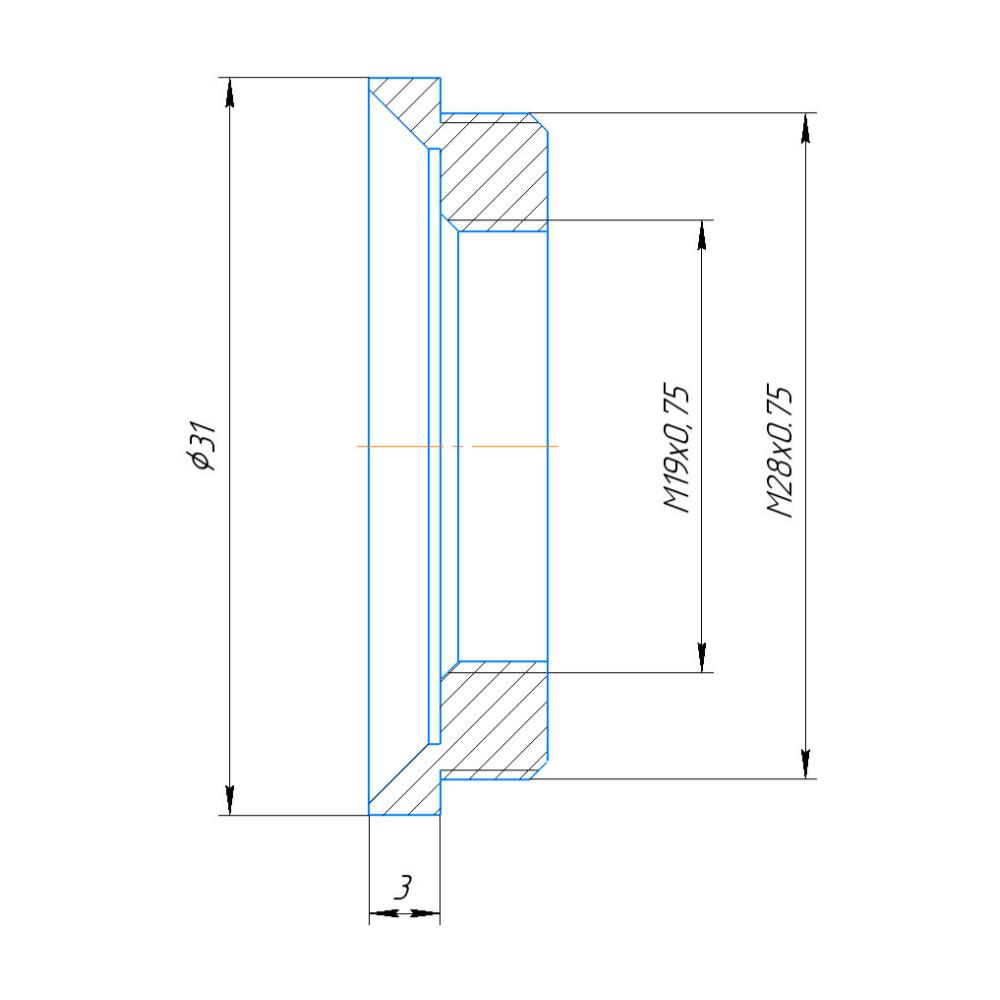 M28x0.75 male to M19x0.75 female thread adapter, black