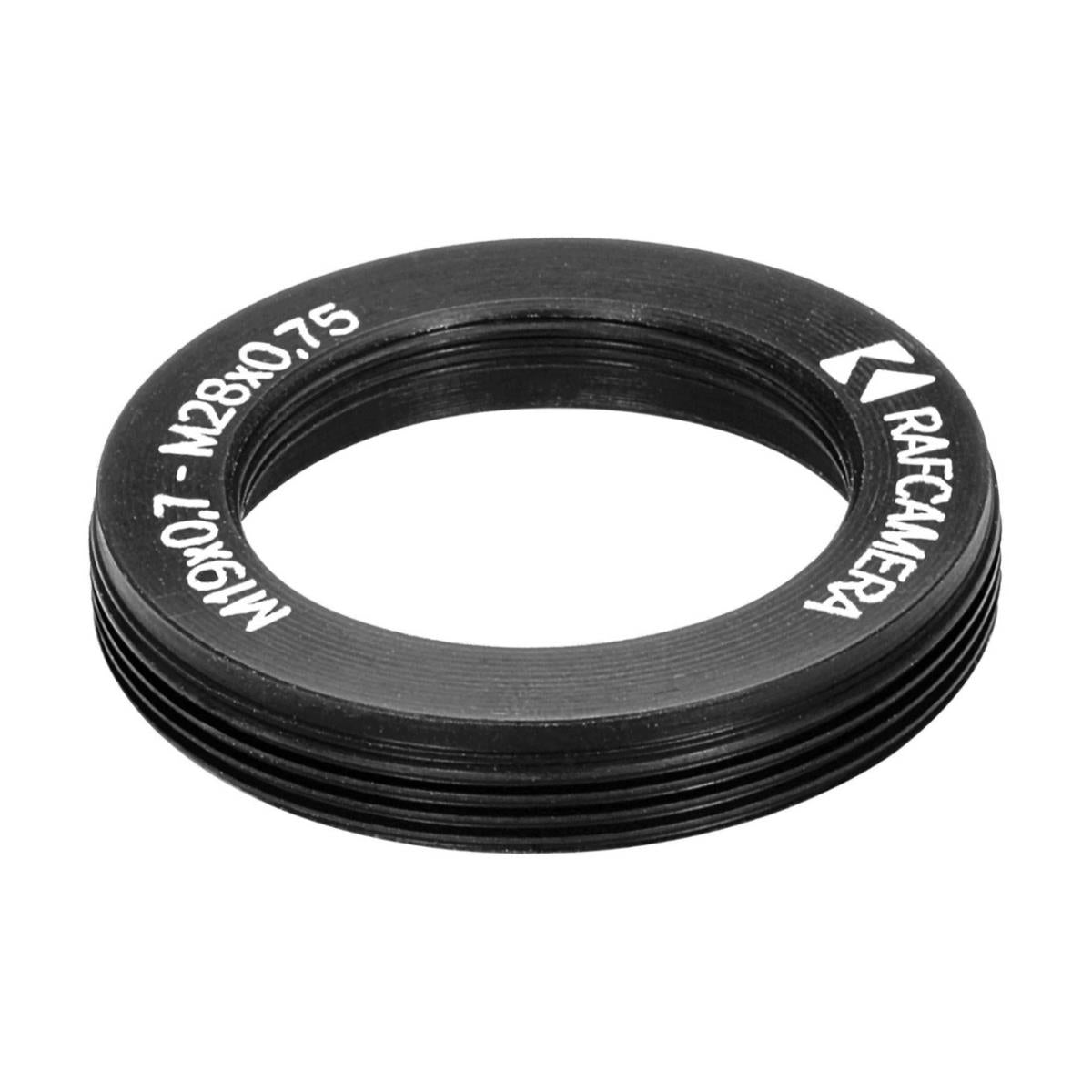 M28x0.75 male to M19x0.75 female thread adapter, flangeless, black