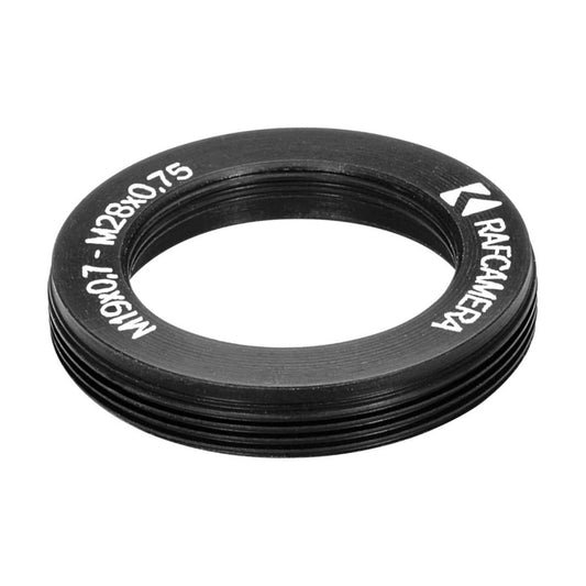M28x0.75 male to M19x0.75 female thread adapter, flangeless, black
